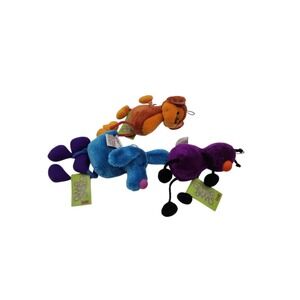 Vintage lot of 3 Gund Sting Beans Plush toys- Monkey, Blue Dog & Purple Bug